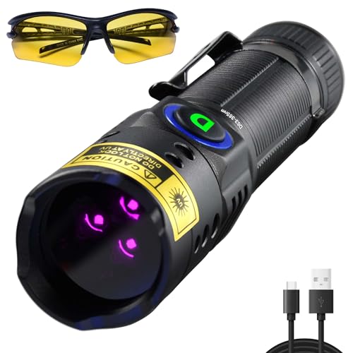 WMCODMW UV Flashlight Black Light 365nm, Mini Powerful 3xLED Ultraviolet Blacklight Rechargeable Woods Lamp, Handheld Pet Urine Detector for Dog/Cat Urine, Stains, Resin Curing, Rocks Finder