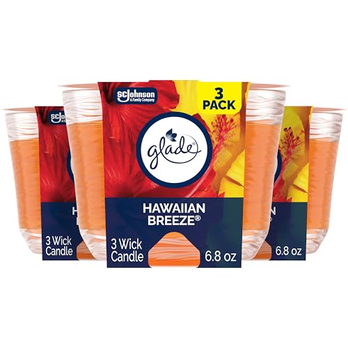 Glade Candle Hawaiian Breeze, Fragrance Infused with Essential Oils, Air Freshener, 3-Wick Candle, 6.8 Oz, 3 Count
