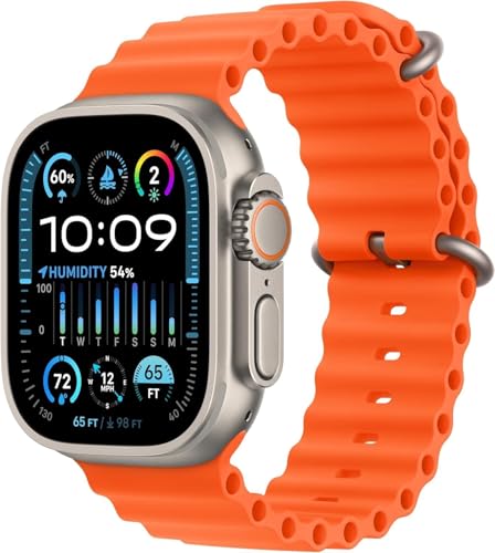 Apple Watch Ultra 2 [GPS + Cellular, 49mm] - Rugged Titanium Case with Orange Ocean Band, One Size (Renewed Premium)