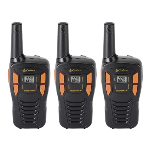 Cobra ACXT145-3 Compact Walkie Talkies - Rechargeable, Lightweight, 22 Channels, Long Range 16-Mile Two-Way Radio Set (3-Pack), Black