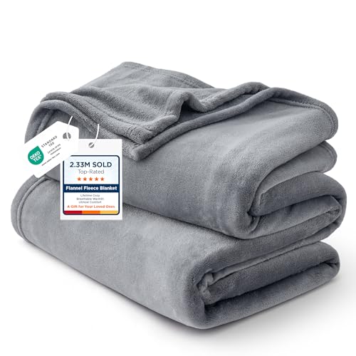Bedsure GentleSoft Fleece Bed Blankets Queen Size Grey - Soft Warm Spring Blanket Lightweight Cozy Anti-Static Microfiber, Room Home Decor Gifts for Women and Men, 90x90 inches