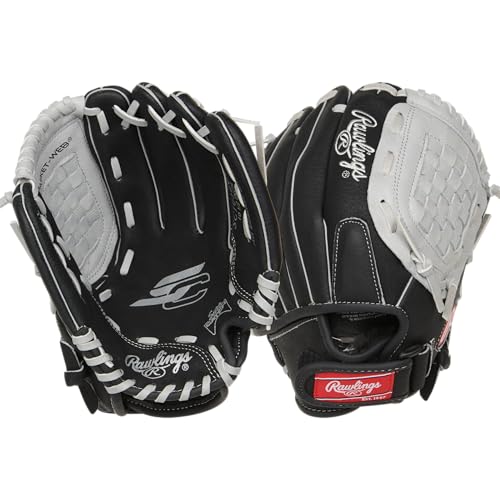 Rawlings | SURE CATCH T-Ball & Youth Baseball Glove | Right Hand Throw | 10.5" | Black/Grey