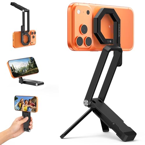LULULOOK Rugged Magnetic Phone Tripod Stand for iPhone/Pixel 10 - Portable Strong Magnetic Phone Holder for Magsafe - Tripod Mount for iPhone 13/14/15/16/17 Pro Max & Air (Black)