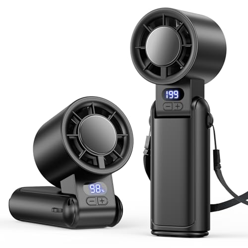 Deyhoc Portable Handheld Turbo Fan, 1-199 Speed Stepless Adjustable with LED Display, 3 IN 1 Pocket Design Mini Fans for Indoor/Outdoor/Travel/Work, Dark Black