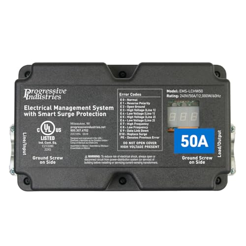 Progressive Industries EMS-LCHW50 Heavy Duty RV Surge Protector, Black, 50 Amp