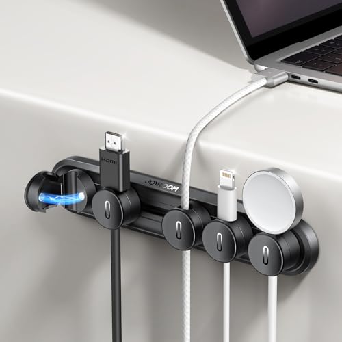 5-in-1 Magnetic Cord Organizer JOYROOM Cable Clips[Adjustable Sliding Track] Under Desk Adhesive Cord Management Wire Keeper for Computer Phone, Office Workspaces Table Organization Home Accessories