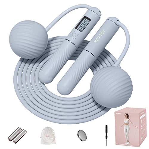 YOTTOY Cordless Jump Rope with Counter - Ropeless Jump Rope 2 In 1 with Large Cordless Ball-Weighted for Women with LCD Display (Blue)
