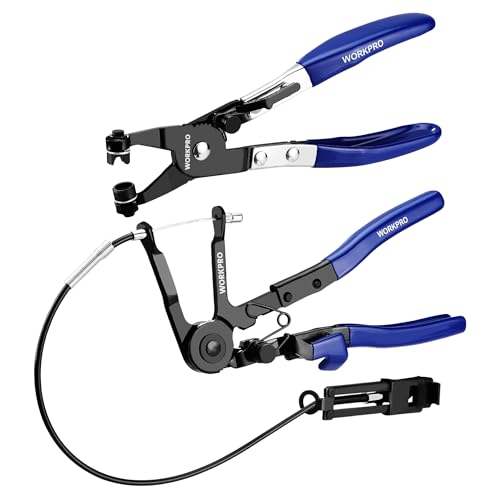 WORKPRO 2-Piece Hose Clamp Pliers Set, 27" Flexible Hose Clamp Plier & Flat Band Hose Pliers Removal Tool for Car Coolant Hose, Water Pipe