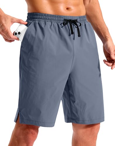 Pudolla Men's Swim Trunks 9"/11" Quick Dry Board Shorts Bathing Suits Beach Shorts for Men with Pockets - No Liner(Grey Blue 9 Inseam-L)