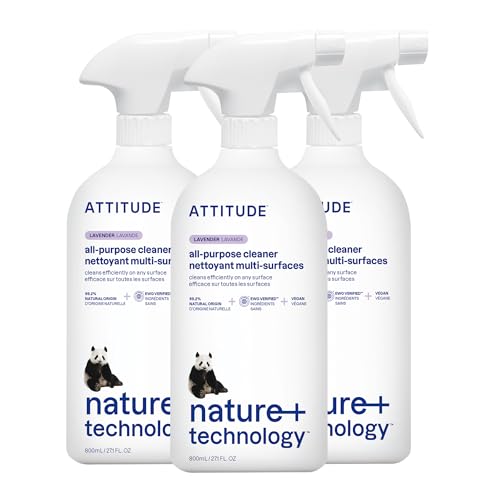ATTITUDE All Purpose Cleaner Spray, EWG Verified, Vegan, Made with 94% Plant-Based Ingredients, Streak-Free for Kitchen, Bathroom, Glass & More, Lavender, 27.1 Fl Oz (Pack of 3)