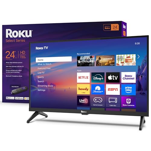 Roku Smart TV – 24-Inch Select Series, 720p HD TV – Roku TV with Voice Remote – Flat Screen LED Television with Wi-Fi for Streaming Live Local News, Sports, Family Entertainment