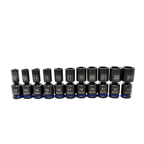 Astro Tools 78244M 11pc 1/2" Drive Mid-Length Pinless Universal Impact Sockets - Metric