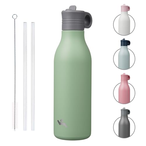 18oz Stainless Steel Water Bottle with Straw, Insulated Metal Travel Water Bottle, Reusable and Leak Proof, BPA Free, Double Wall Design, Macaron Green