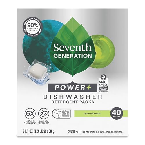 Seventh Generation Power Plus Dishwasher Detergent Packs Fresh Citrus scent for sparkling dishes Dishwasher tabs 40 count