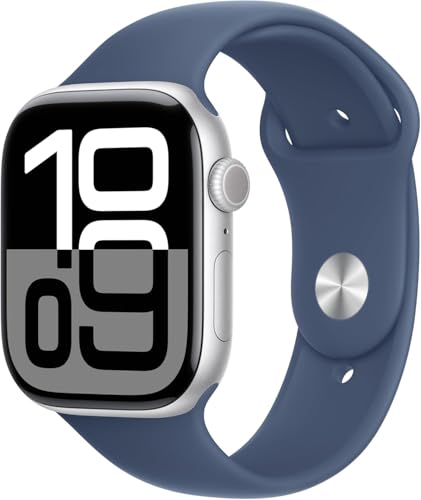 Apple Watch Series 10 [GPS + Cellular, 46mm] - Silver Aluminum Case with Denim Sport Band, M/L (Renewed Premium)
