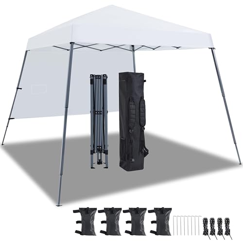 Yaheetech 10x10 Slant Leg Canopy Tent, Pop Up Folding Shelter, Portable Lightweight with 1 Sidewall for Outdoor Patio Backyard, Silver-Coated White