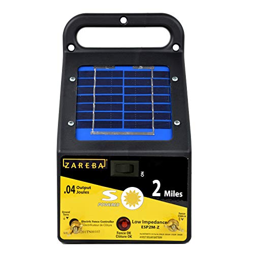 Zareba Solar Powered Low Impedance Electric Fence Charger - 2 Mile Solar Powered Electric Fence Energizer, Contain Small Animals and Keep Out Predators - ESP2M-Z
