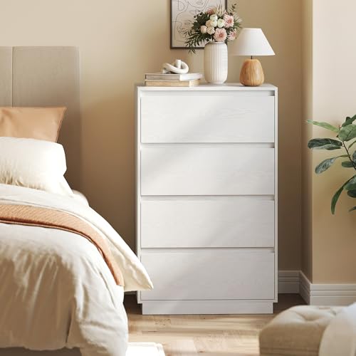 VASAGLE Kailyn Collection - 4-Drawer Dresser for Bedroom, Chest of Drawers, Storage Tower Unit, for Closet Living Room Entryway, Modern Minimalist, 15.9 x 23.7 x 38.3 Inches, Cloud White ULTS614WE04S