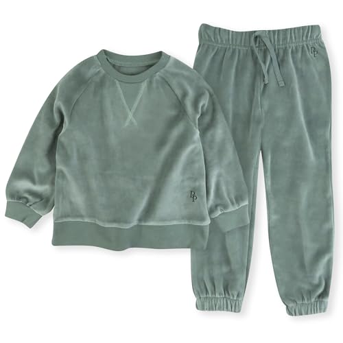 Pet Passion People Packs Cooper II - The Plush Velour Sweatsuit, Organic Cotton & Recycled Poly 2-Piece Top Pants for Baby, Toddler​, Sage, 7 Years