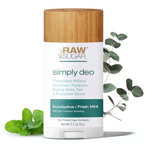 RAW SUGAR Deodorant Stick, Simply Deo (Pack of 1) Whole Body Deodorant for Women & Men, Clean Formulated without Aluminum, Baking Soda, Talc & Parabens, Eucalyptus + Fresh Mint Scent