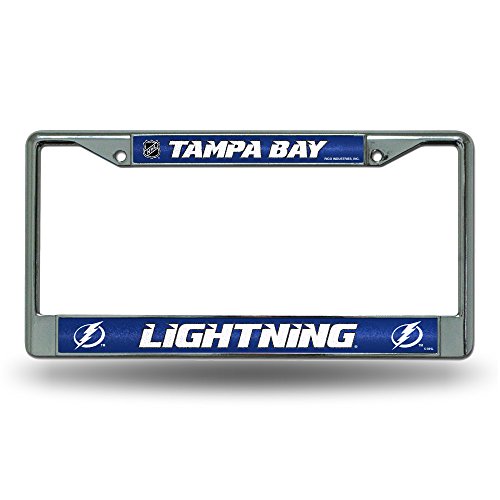 Rico Industries NHL Bling Chrome License Plate Frame with Glitter Accent, Tampa Bay Lightning