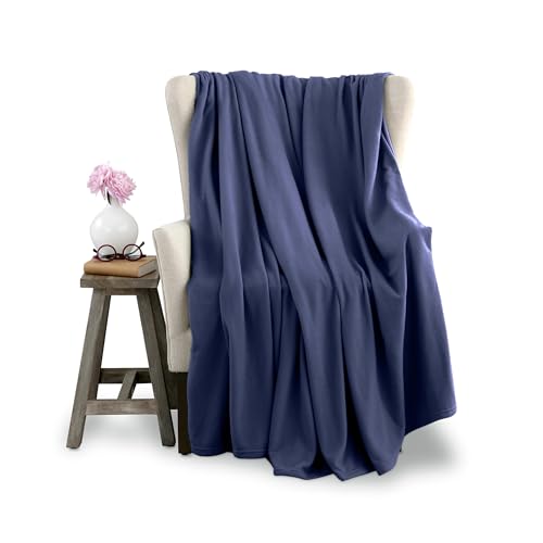 Twin Size Microfleece Blanket - Fleece Bed Blanket - All-Season Comfort -Supersoft Lightweight Throw Blanket - Plush Throw Blanket for Bed Couch or Sofa - Travel Blanket - Pet-Friendly - Navy