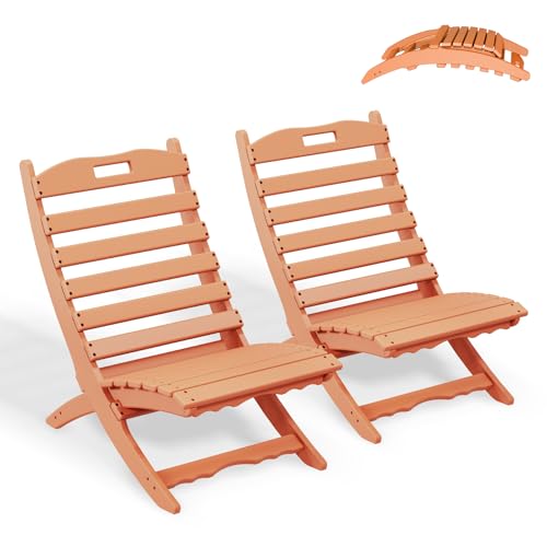 GREENVINES | Limited Edition | Apricot | Folding-Xavier-Chairs Set of 2 | Wave | Portable Adirondack-Chair | HDPE Plastic | All Weather Fire-Pit Chair | for Beach Outdoor Deck Poolside