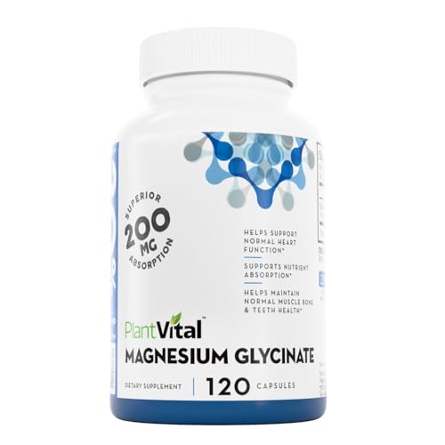 PlantVital Magnesium Glycinate 200mg - Supports Restful Sleep, Muscle & Nerve Function, Normal Heart & Bone Health - Feel Calm & Relax - Vegan, Third Party Tested, Gluten Free, Non-GMO - 120 Capsules