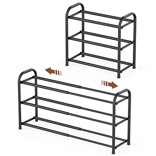 Gonfoam Shoe Rack for Closet, Expandable Shoe Organizer Storage Shelf, Adjustable Metal Free Standing Small Closet Shoe Rack for Entryway, Doorway (3-Tier Black)