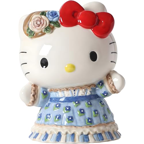 Blue Sky Clayworks Hello Kitty Western Prairie Dresses Figurine, Ceramic 5" L x 4" W x 7" H, Cottage-Western Floral Charm