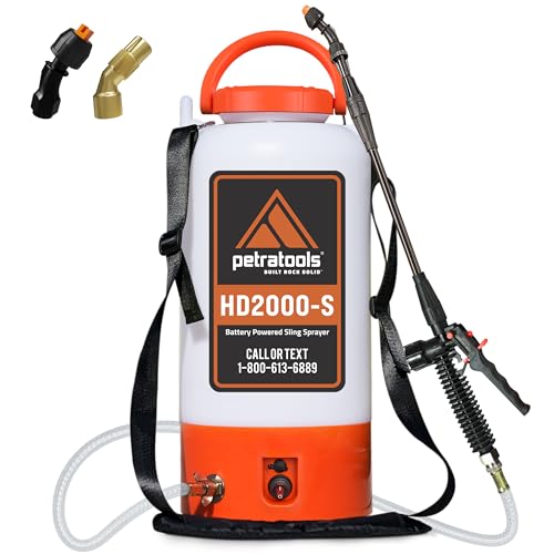 PetraTools Battery Powered Sprayer 2 Gallon - HD2000-S - Heavy Duty Electric Sprayer for Lawn and Garden Weed/Pest Control, Watering - with Battery, Charger & 2 Nozzles (2 Gallon)