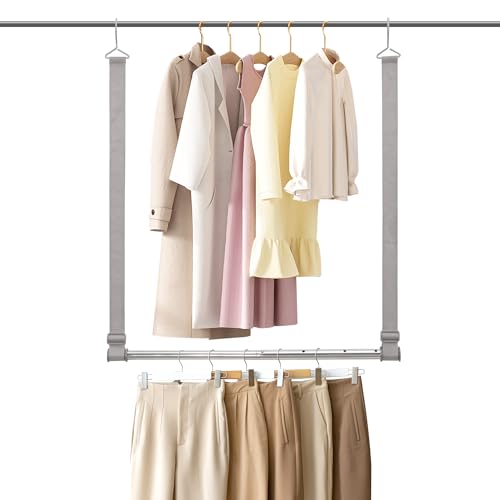 STO STO Closet Hanging Rod, Length and Height Adjustable Closet Rod, Space-saving Closet Extender Hanging Bar for Hanging Clothes, Webbing, 1 Pack