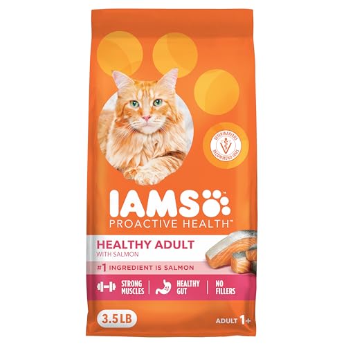 IAMS Proactive Health Dry Cat Food, Healthy Cat Food Dry Recipe for Adults, Salmon, 3.5 lb. Bag