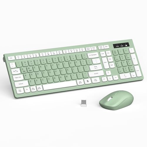 Wireless Keyboard and Mouse Combo, Full-Sized Wireless Keyboard and Adjustable DPI Mouse, 2.4GHz USB Receiver, Silent Keyboard and Mouse for PC, Windows, MAC, Desktop, Laptop (Avocado Green)