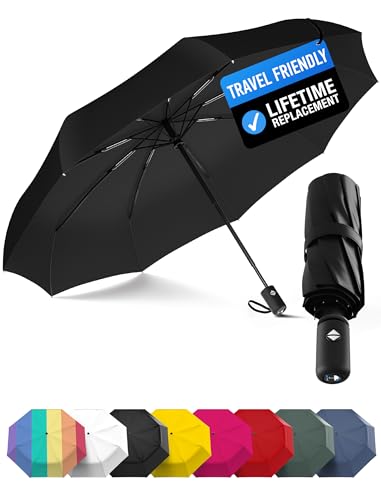 Rain-Mate Windproof Compact Umbrellas for Rain - Strong Reinforced Fiberglass Rib Design & Auto Open & Close - Portable Folding Travel Umbrella - Lightweight & Packable for Women & Men, Easy Collapse