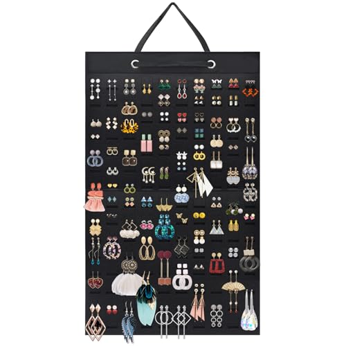 Nesyd Earring Holder Organizer, Hanging Earrings Storage Display Holds Up to 300 Pairs for Women Girls-Black 1 Pack
