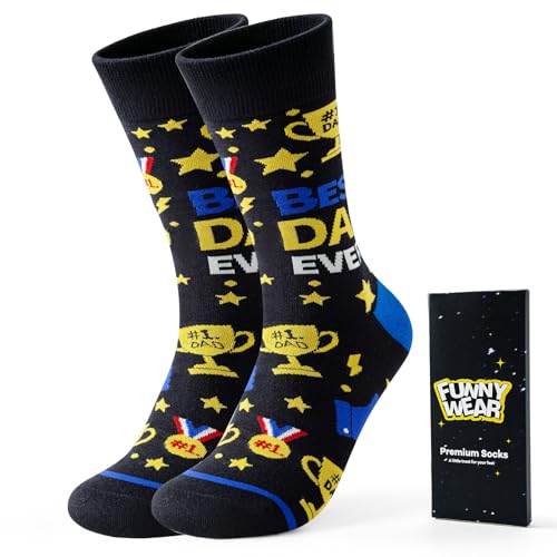 BONANGEL Dad Socks, Men's Cotton Crew Funny Novelty Socks, Father's Day Birthday Christmas Gift for Dad from Daughter Son