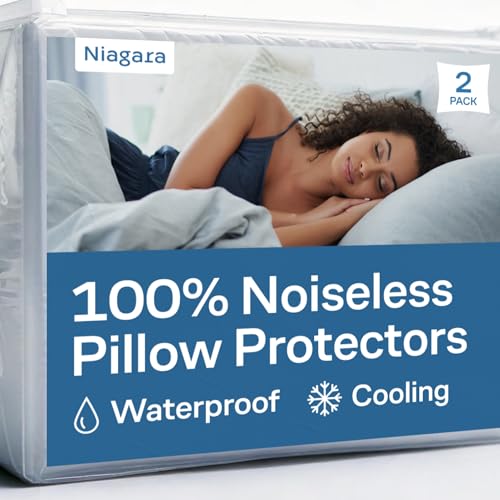 100% Waterproof Pillow Protectors Queen 20x30 Pair Zippered Pillow Case, Pillow Cover, Guaranteed Noiseless Pad, Ultra Plush Absorbent (Viscose Made from Bamboo), White 2 Pack