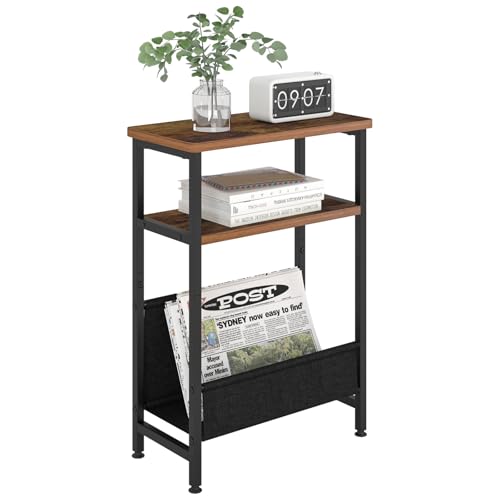 PROXRACER Slim End Table with Storage, Small Side Table for Narrow Small Spaces, Bedroom, Vintage
