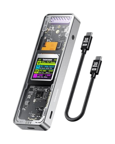 DOCKCASE Explorer Edition M.2 NVMe SSD Enclosure,Support 10s PLP Prevents Write Data Loss,USB 3.2 Gen 2 Type-C (10 Gbps), fits NVMe PCIe,Size 2230/2242/2260/2280,Support M-Key B+M Key UASP (Silver)