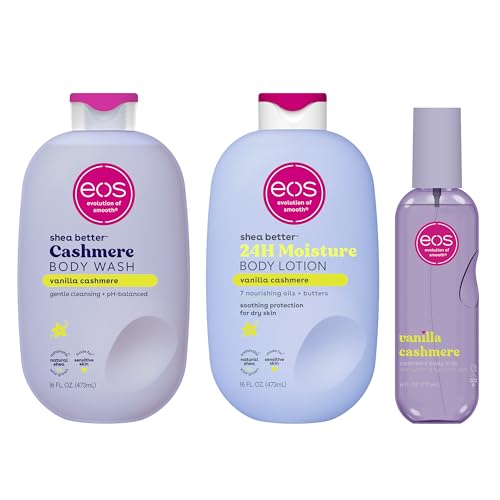eos Vanilla Cashmere Scent Layering Bundle - Body Wash, Body Mist, Body Lotion