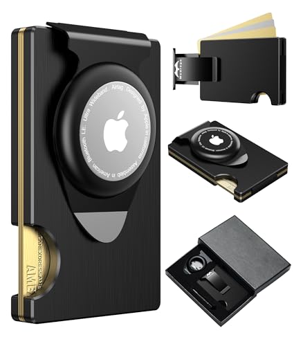 Apple Airtag Wallet Men Slim : Metal Air Tag Wallets Wallet with 2 Money Clip Replaceable Gift Boxed Set for Male Husband at Anniversay Brithday