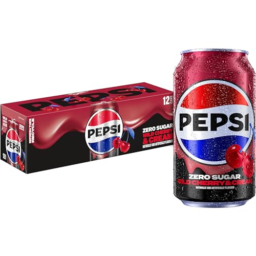 Pepsi Zero Sugar Wild Cherry & Cream, 12 fl oz Cans (12 Pack)