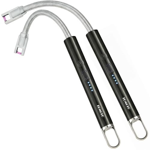 TOMOLO Electric Candle Lighter, Long Flexible Neck Lighter with Safety Switch, Windproof Plasma Flameless USB Rechargeable Lighters for Candles, Grill, Camping & Gas Stove, 2-Pack (Black & Black)