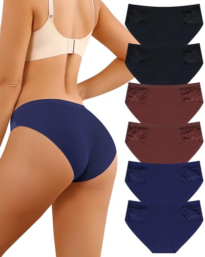 LEVAO Seamless Underwear for Women Lace Cheeky Bikini No Show Hipster Soft Cute Panties 6 Pack S-XXL