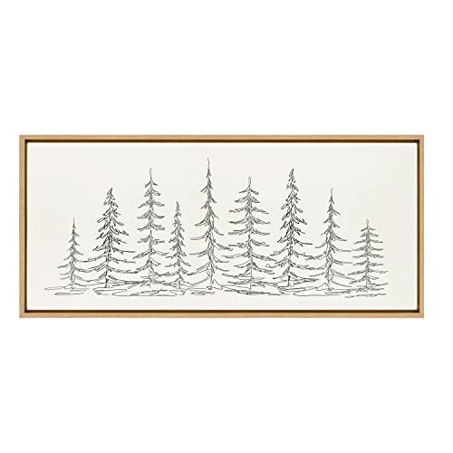 Kate and Laurel Sylvie Minimalist Evergreen Trees Sketch Framed Linen Textured Canvas Wall Art by The Creative Bunch Studio, 18x40 Natural, Decorative Panel Art