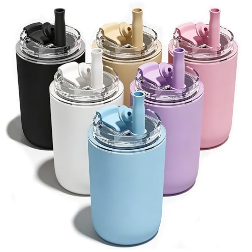 UIRZOTN 6 Pack 10 oz Insulated Coffee Tumblers, Travel Coffee Tumblers with Straw, Double-Wall Stainless Steel Tumbler, Leak Proof Tumbler, Reusable Cups with Lids for lced and Hot Drinks