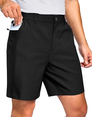 Pudolla Men's Golf Dress Shorts 7"/9" Stretch Casual Work Hybrid Shorts for Men with 3 Pockets Quick Dry Breathable(Black 36W x 7L)