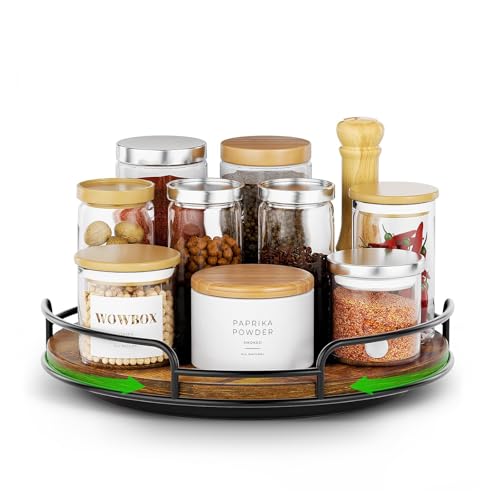 WOWBOX 9" Lazy Susan Organizer for Table Top Rotating Spice Rack Organizations Wood Lazy Susan Turntable Organizer for Cabinet Kitchen Pantry Countertop Bathroom Vanity