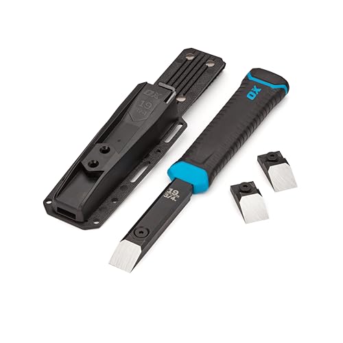 OX Pro 3/4" Replaceable Tip Wood Chisel with Holster and Extra Tips - Steel Through Tang with Reinforced Striking Cap for Construction Carpentry and Framing OX-P371319